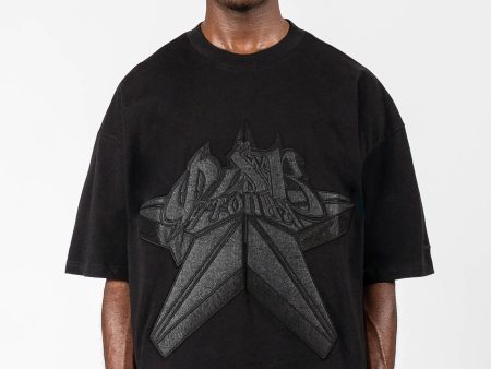 CYRILLIC STAR BLACK T-SHIRT For Sale