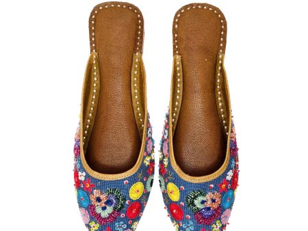 Blue Garden Flats Mule Shoes on Sale