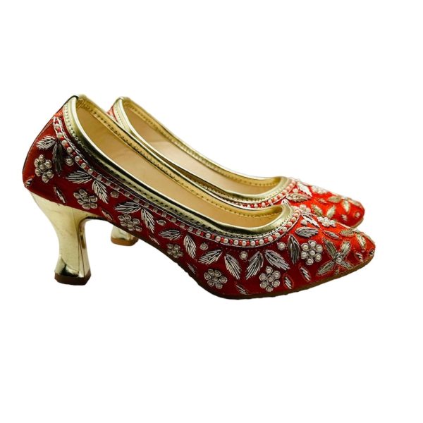 Orange Gold Flower Pearl Heels on Sale