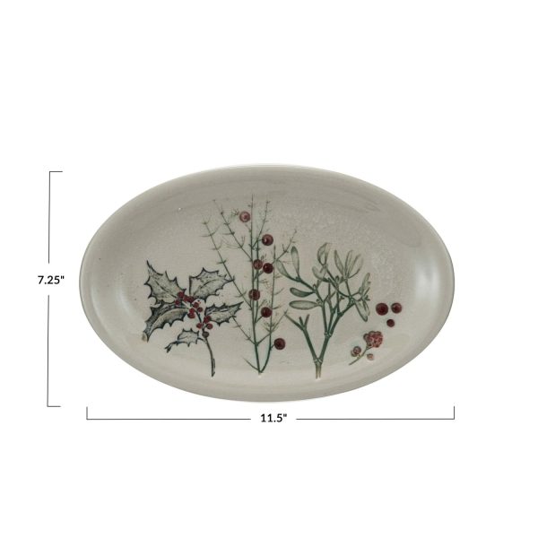 Debossed Stoneware Platter w  Seasonal Botanicals (Each One Will Vary) For Cheap