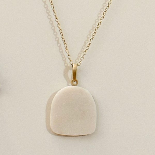 Sun Moon- White Marble and Gold Double sided Pendant Necklace For Discount