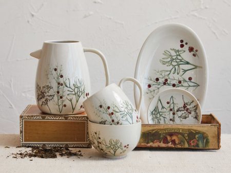 Debossed Stoneware Platter w  Seasonal Botanicals (Each One Will Vary) For Cheap