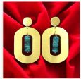 Ringing Turquoise Stone with Modern Gold Dangling Earrings Cheap