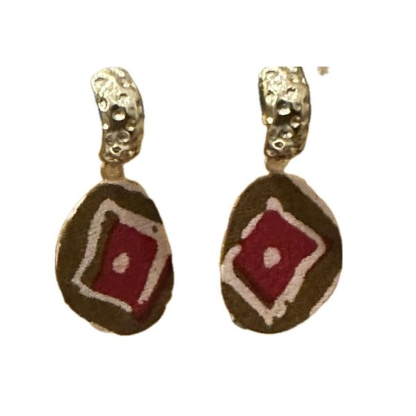 Half hoop Printed Red Fabric Dangle Gold Stud Earrings Online Hot Sale