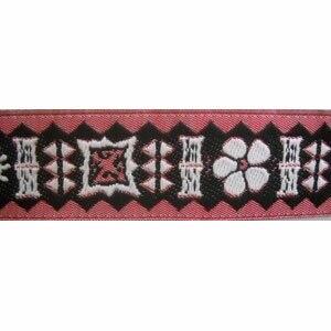 Pink Black White Stylized Floral Jacquard Ribbon 1  Sale