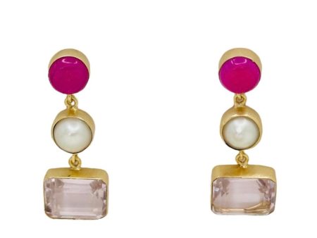 Pink Quartz Fresh Pearls Earring - 18K Gold Plated Online Hot Sale