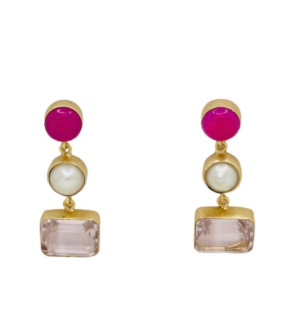 Pink Quartz Fresh Pearls Earring - 18K Gold Plated Online Hot Sale