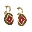 Half hoop Printed Red Fabric Dangle Gold Stud Earrings Online Hot Sale