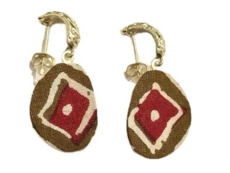 Half hoop Printed Red Fabric Dangle Gold Stud Earrings Online Hot Sale