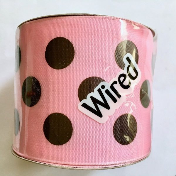 2.5  Wired Pink w Black PolkaDot Ribbon 5 YD Cheap