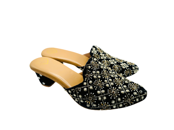 Black Velvet Star Mule Heels Sale