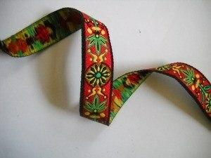 Yellow Green Black Floral on Red Ground Jacquard Ribbon 5 8  Hot on Sale