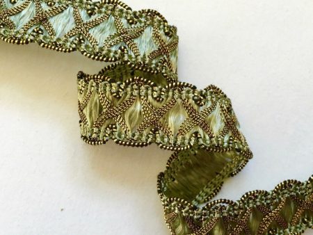 Sage Green and Metallic Gold Crossover Braid 5 8  BTY Online Hot Sale