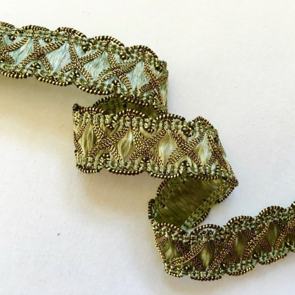 Sage Green and Metallic Gold Crossover Braid 5 8  BTY Online Hot Sale