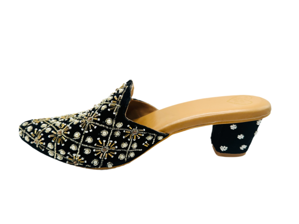 Black Velvet Star Mule Heels Sale