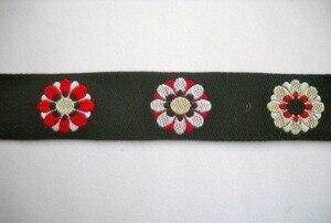 Red and White Flowers on Black Jacquard Ribbon 1 2  By The Yard Supply