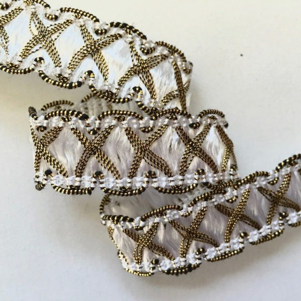 White and Metallic Gold Crossover Braid Trim 5 8  BTY Supply