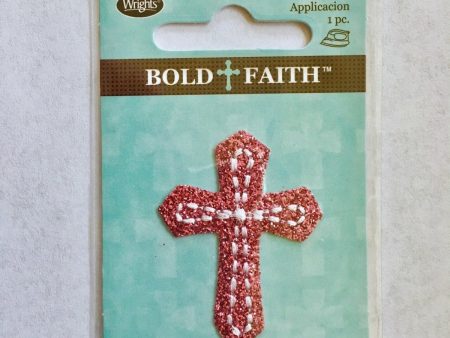 Pink Glitter Mini Cross I O Applique 1.75  x 1.5  Fashion