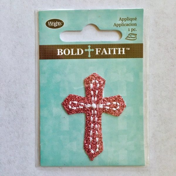 Pink Glitter Mini Cross I O Applique 1.75  x 1.5  Fashion