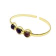 Cuff Bracelet Amethyst 18K Real Gold Plating- Adjustable For Sale