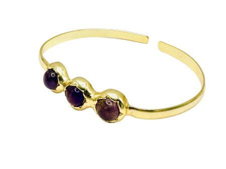 Cuff Bracelet Amethyst 18K Real Gold Plating- Adjustable For Sale