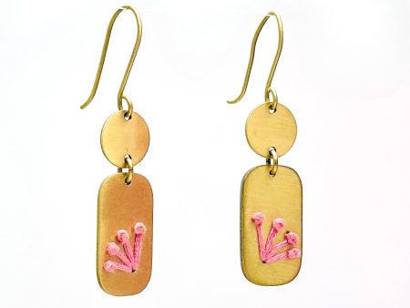 Pink Threaded Gold Geometric Dangle Earrings Online Sale