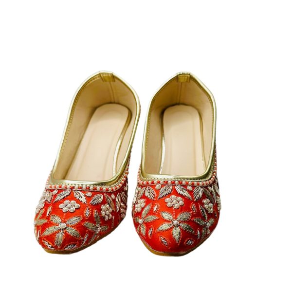 Orange Gold Flower Pearl Heels on Sale