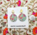 Printed Fabric Disc Dangle Gold Earrings Discount