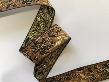 1  Black Floral Metallics on Gold Jacquard Ribbon Trim BTY Fashion