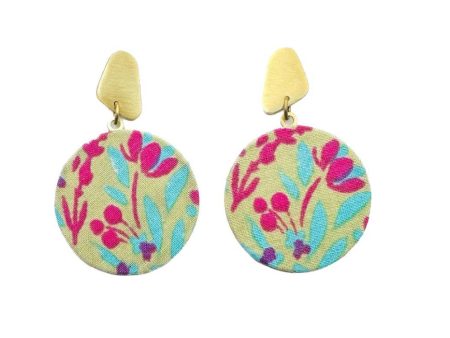 Printed Fabric Disc Dangle Gold Earrings Discount