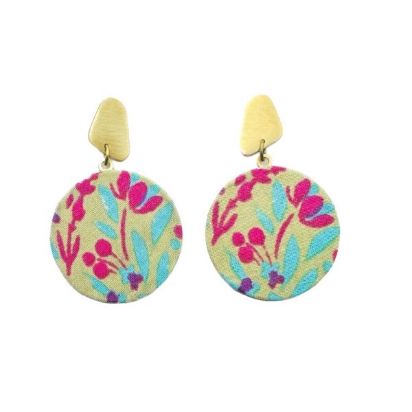 Printed Fabric Disc Dangle Gold Earrings Discount