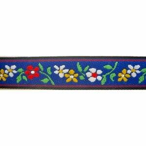 Red White Yellow Floral Jacquard Ribbon Trim on Blue 1 2  on Sale