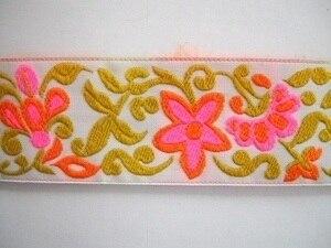 Pink Orange Green Floral Jacquard Ribbon Trim By The Yard Supply