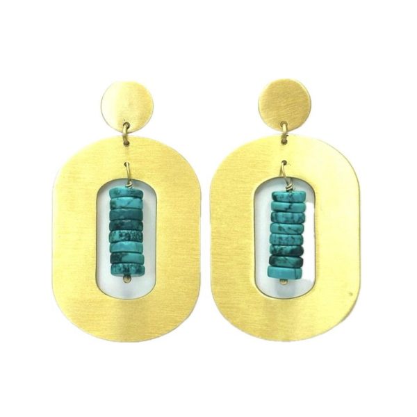 Ringing Turquoise Stone with Modern Gold Dangling Earrings Cheap