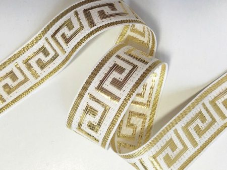 1  White and Metallic Gold Greek Key Ribbon BTY Online Hot Sale