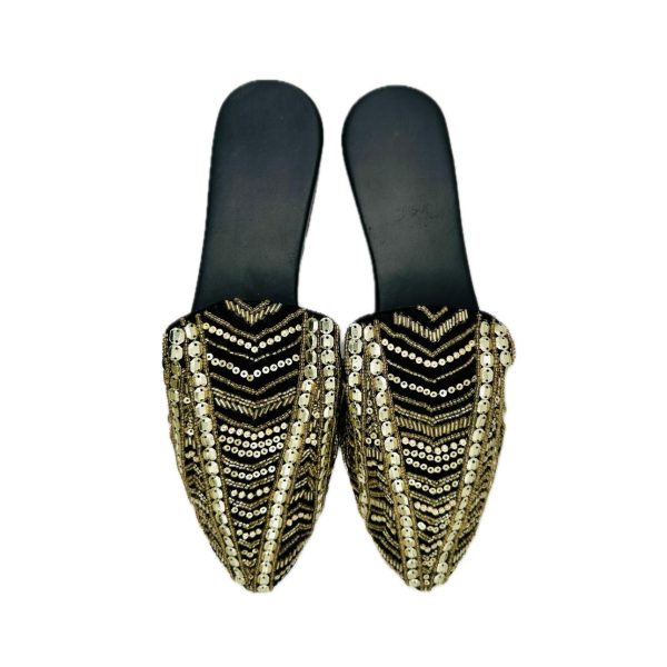 Sparkling Black Mule Flat Shoes For Cheap