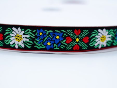 Red White Blue Floral on Black Jacquard Ribbon Trim 1  BTY Online Sale