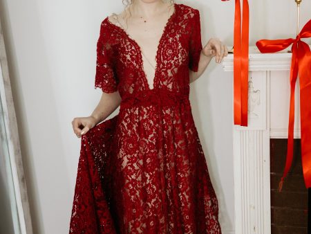 Red Lace Rose Dress Hot on Sale