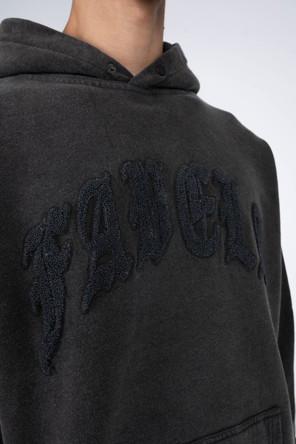 OLD ENGLISH BLACK WASHED SNAP BUTTON HOODIE Cheap