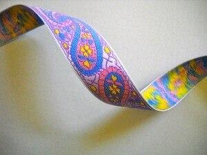 Pink Blue Yellow Paisley Jacquard Ribbon 1  BTY Online Hot Sale