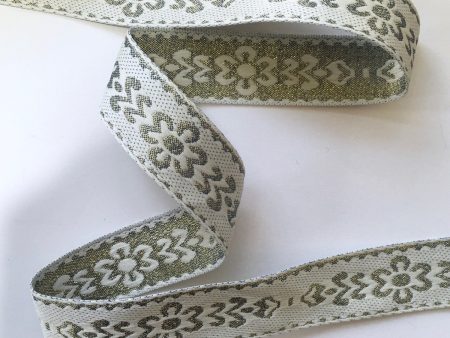 1  Metallic Flowers on White Ground Jacquard Ribbon Trim BTY Supply