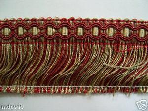 9 Yds Wrights Chainette Brush Fringe Dark Red And Beige 2  Online now