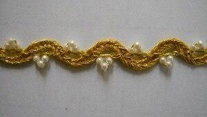 Narrow Gold Metallic Braid with White Pearls By The Yard For Sale