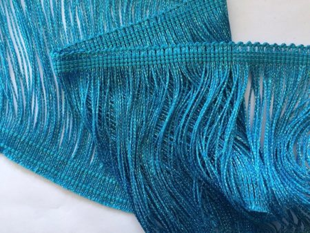 6  Metallic Turquoise Chainette Fringe Trim BTY For Sale