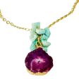 Pink Solar Quartz & Jade Green Stone Pendant Necklace - 18K Gold Plated For Sale