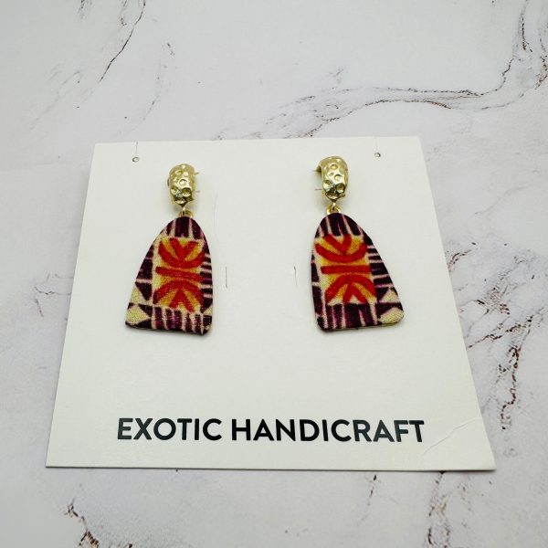 Printed Fabric Dangle Gold Earrings Cheap