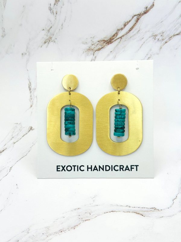 Ringing Turquoise Stone with Modern Gold Dangling Earrings Cheap