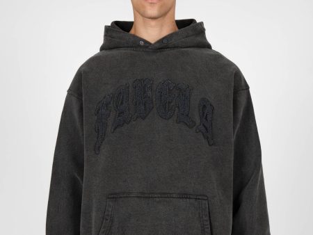 OLD ENGLISH BLACK WASHED SNAP BUTTON HOODIE Cheap