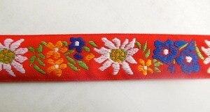 Blue Yellow White Floral On Red Jacquard Ribbon BTY 1  Online Sale