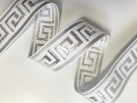 White and Metallic Silver Greek Key Ribbon Trim 1  By The Yard Cheap